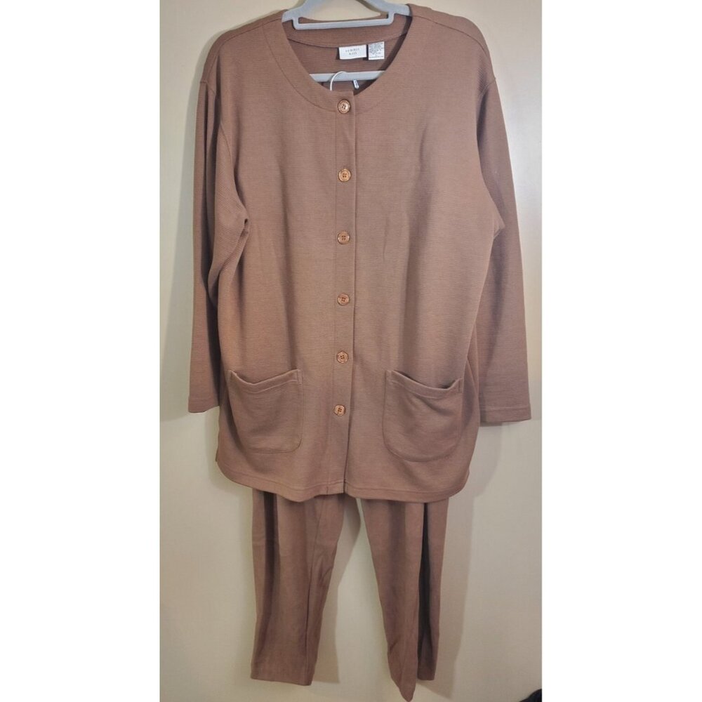 Vtg Women's Summit Hill Brown Long Sleeve Shirt & Pant Set, Size L Top, M Bottom